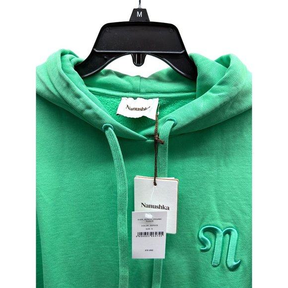 NEW Nanushka Green Organic Cotton Logo Embroidered Hoodie Small - Picture 5 of 8